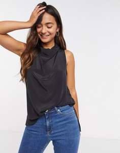 Черный топ без рукавов с драпировкой ASOS DESIGN