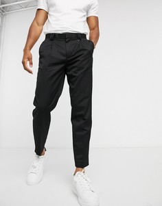 Черные суженные книзу брюки со складками Topman-Черный