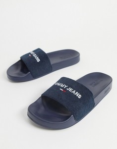 Темно-синие махровые шлепанцы с логотипом Tommy Jeans-Черный