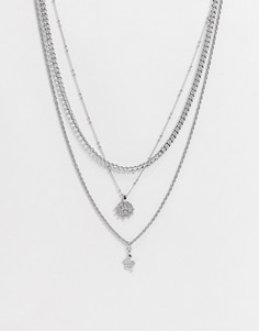 Серебристое ожерелье в 3 ряда с подвесками DesignB London-Серебряный
