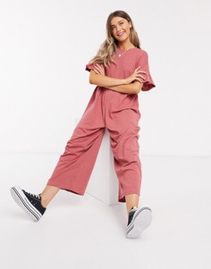 Трикотажный комбинезон с оборками на рукавах ASOS DESIGN-Розовый