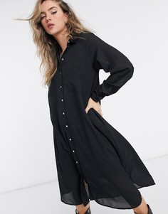 Черное платье-рубашка миди Vero Moda-Черный