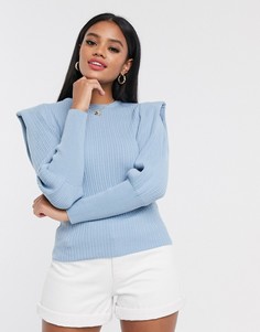 Бледно-голубой джемпер в рубчик со структурированными плечами ASOS DESIGN-Синий