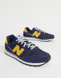 Темно-синие кроссовки с желтой отделкой New Balance 373-Темно-синий