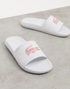 Бело-розовые шлепанцы с логотипом Lacoste-Белый
