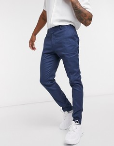 Темно-синие супероблегающие строгие льняные брюки ASOS DESIGN-Темно-синий