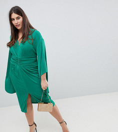 Платье-кимоно миди с глубоким вырезом ASOS CURVE-Зеленый