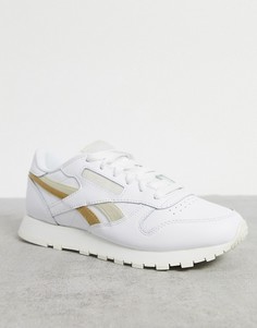 Белые кожаные кроссовки с золотистой отделкой Reebok-Бежевый