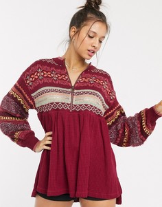 Бордовый свитер с вышивкой Free People-Фиолетовый
