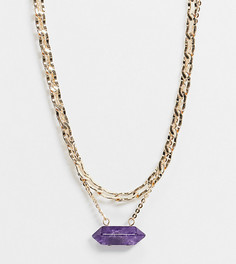 Золотистое многоярусное ожерелье-цепочка с фиолетовым камнем Reclaimed Vintage-Золотой