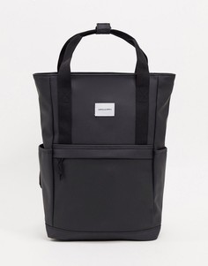 Черный прорезиненный рюкзак с двумя ручками и нашивкой с логотипом ASOS DESIGN