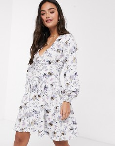 Белое платье мини со шнуровкой и принтом ASOS DESIGN-Мульти