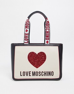 Сумка-шопер с логотипом Love Moschino-Кремовый