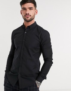 Черная приталенная оксфордская рубашка с длинными рукавами New Look-Черный