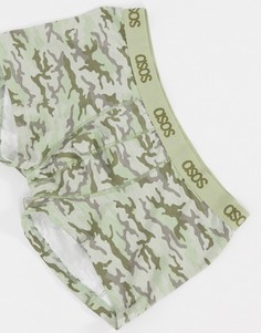 Боксеры-брифы с камуфляжным принтом и логотипом ASOS DESIGN-Зеленый