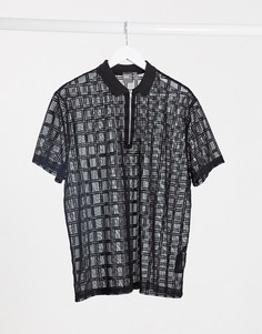 Полупрозрачное поло свободного кроя с узором в клетку ASOS DESIGN-Черный