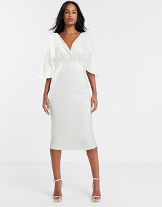 Белое структурированное платье-футляр миди с рукавами-кейп ASOS DESIGN-Белый