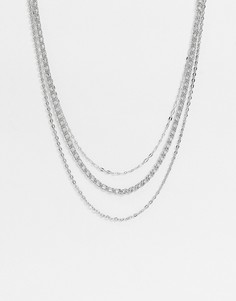 Серебристое ожерелье из цепочек в несколько рядов Topshop-Серебряный