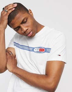 Белая футболка с логотипом и полосками на груди Tommy Jeans-Белый