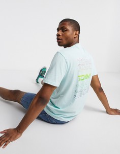 Голубая футболка с повторяющимся логотипом на груди и спине Tommy Jeans-Синий