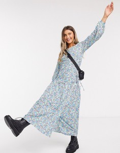 Свободное платье макси с длинными рукавами и цветочным принтом ASOS DESIGN-Синий