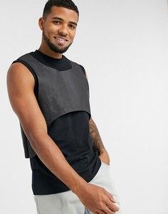 Черная майка с анималистичной отделкой на верхнем слое ASOS DESIGN-Черный