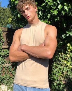 Бежевая обтягивающая майка со спинкой-борцовкой ASOS DESIGN-Бежевый