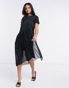 Черное асимметричное платье-футболка мини River Island-Черный