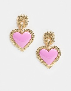 Золотистые фактурные серьги с розовой подвеской-сердцем ASOS DESIGN-Золотой