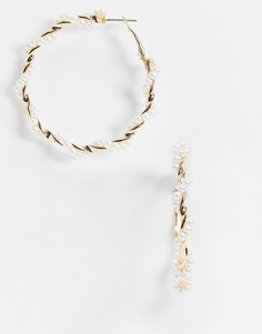 Золотистые серьги-кольца с искусственным жемчугом Vero Moda-Золотой