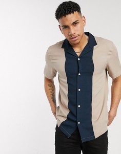 Бежевая рубашка со вставкой Burton Menswear-Светло-коричневый