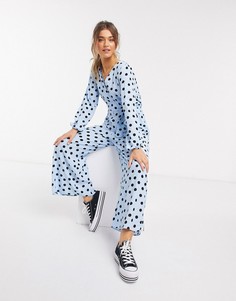 Голубой комбинезон в черный горошек ASOS DESIGN-Мульти