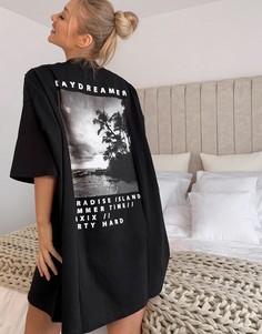 Черное платье-футболка в стиле oversized с принтом ASOS DESIGN-Черный