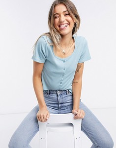 Голубая футболка на пуговицах Brave Soul-Синий