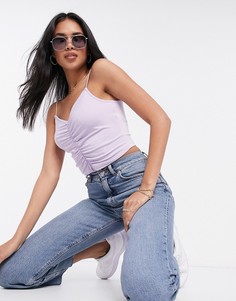 Присборенный кроп-топ лавандового цвета на тонких бретелях от комплекта ASOS DESIGN-Фиолетовый