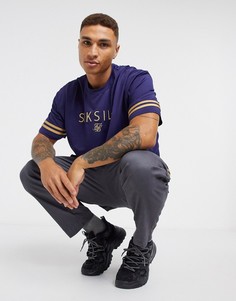 Темно-синяя футболка с полосками Siksilk-Темно-синий