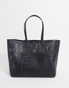 Черная кожаная сумка с лазерной отделкой и логотипом Hugo Boss-Черный