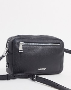 Черная кожаная сумка через плечо с карманом на молнии Hugo Boss-Черный