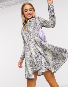 Платье-рубашка со змеиным принтом и асимметричным подолом Unique21-Зеленый