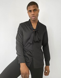 Черная атласная рубашка с длинными рукавами ASOS DESIGN-Черный