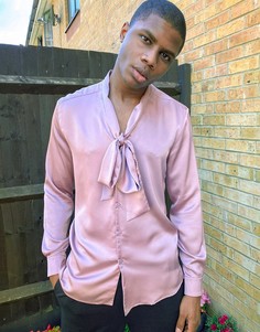 Фиолетовая рубашка классического кроя с  завязкой ASOS DESIGN-Розовый