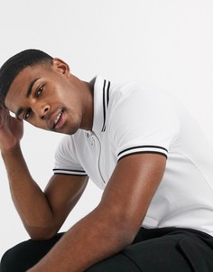 Футболка-поло зауженного кроя с молнией ASOS DESIGN-Белый