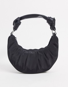 Черная сумка-полумесяц на плечо со сборками ASOS DESIGN-Черный