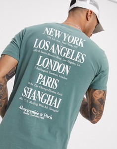Футболка оливкового цвета с принтом Abercrombie & Fitch-Зеленый