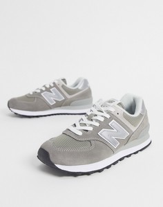 Кроссовки серого цвета и хаки New Balance 574-Зеленый