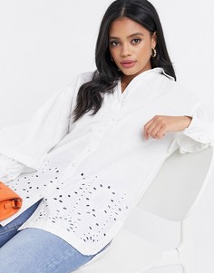 Белая рубашка с вышивкой ришелье River Island-Белый