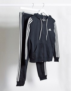 Черный спортивный костюм с 3 полосками adidas Training