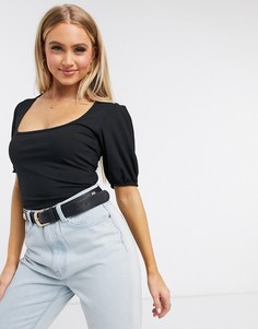 Черный топ с пышными рукавами Missguided