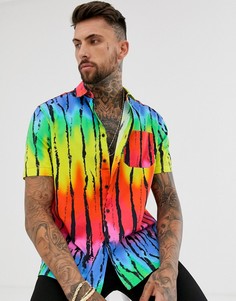 Свободная рубашка с разноцветным принтом ASOS DESIGN-Черный