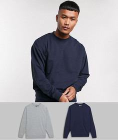2 легких oversized-свитшота серого / темно-синего цвета ASOS DESIGN-Мульти
